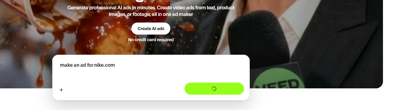 The sentence, typed into VEED’s AI ad maker